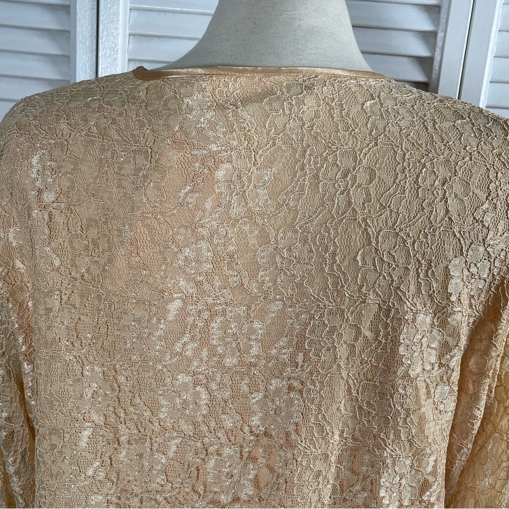 Yves St. Clair Studio Lace Blouse Champagne Floral Sheer Sleeves NWT Size 16 - Picture 10 of 14